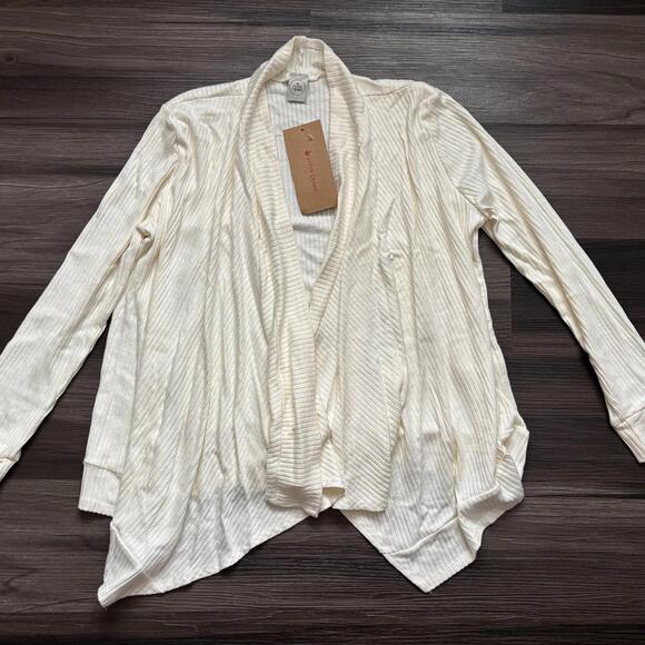 Paper Crane Women's Cardigan Size Small Beige Ribbed Drape Long Sleeves - Picture 2 of 8